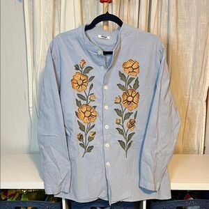 Coofandy Floral Embroidered Button Down Shirt, Size L